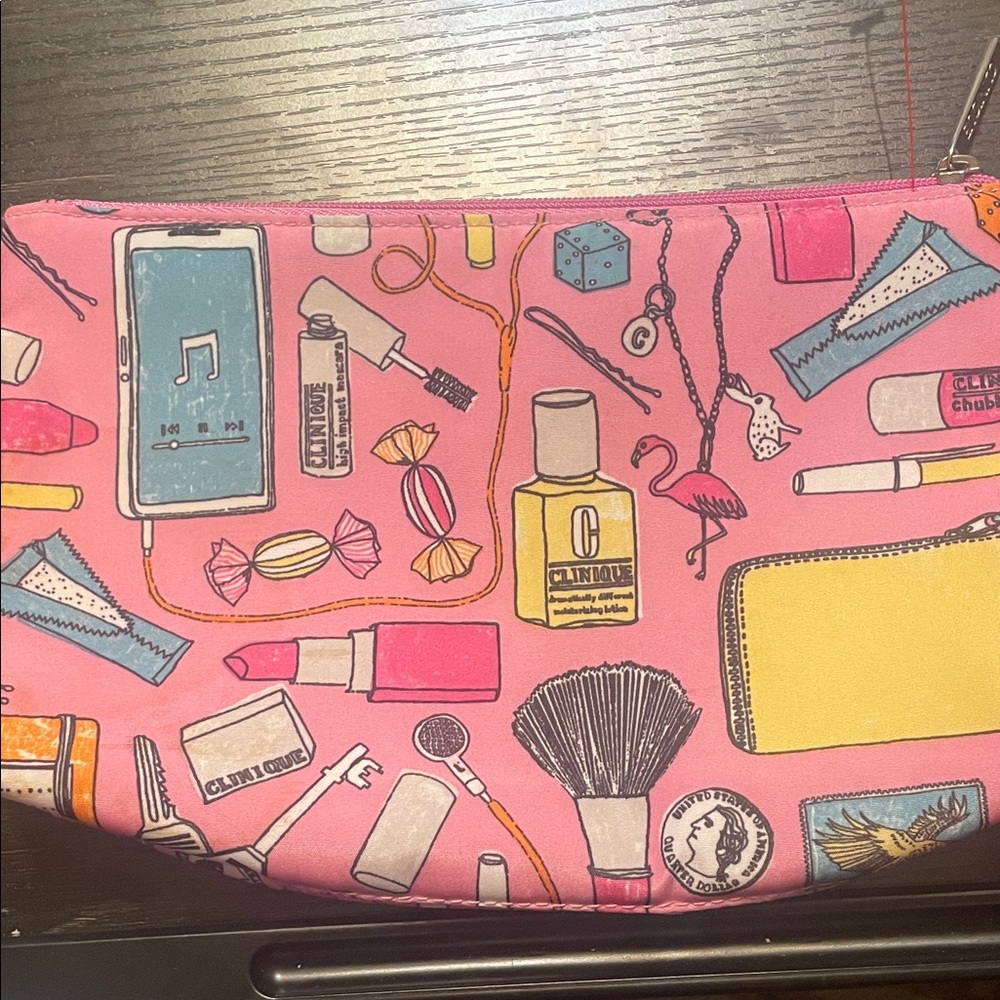 Clinique Pink and Orange Cosmetic Pouch